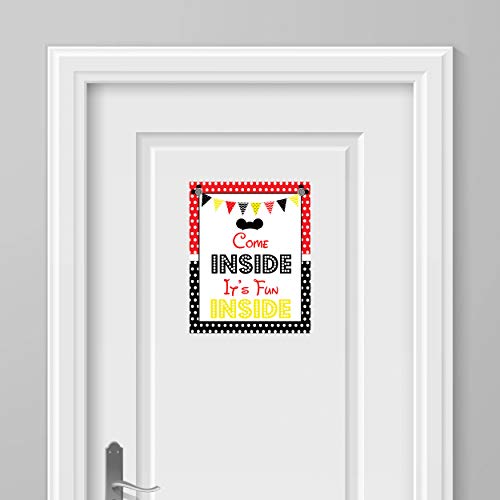 Mickey Party Sign Set of 4-8 x 10 inch Mickey Mouse Party Supplies Birthday Sign Printed in Card stock | Mickey Mouse Clubhouse Inspired Door Signs | Food Labels Disney Decorations Hot Dog Bar Decor