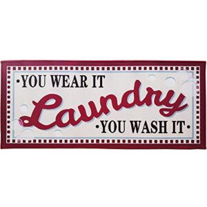 flytime funny laundry room mat rug non-skid rug carpet farmhouse washhouse mat vintage style bathroom rugs red 16″ x 40″ inches