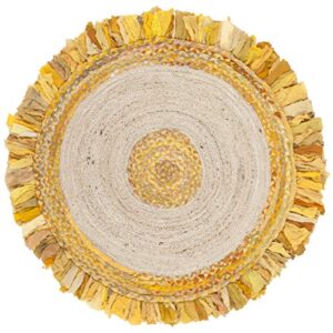 SAFAVIEH Cape Cod Collection 3' Round Gold / Natural CAP212D Handmade Boho Fringe Jute & Cotton Area Rug