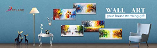 ARTLAND Framed Cityscape Modern Oil Painting on Canvas Contemporary Abstract Building Artwork Stretched Wall Art Décor for Living Room Home Decoration 24x48 inches