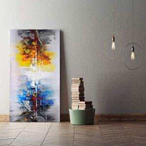 ARTLAND Framed Cityscape Modern Oil Painting on Canvas Contemporary Abstract Building Artwork Stretched Wall Art Décor for Living Room Home Decoration 24x48 inches