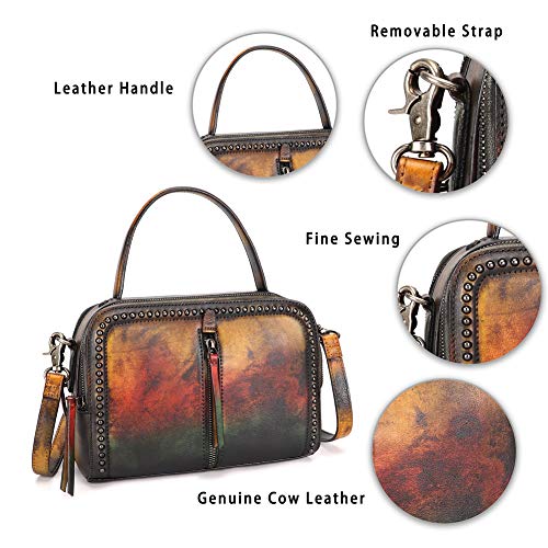 IVTG Genuine Leather Crossbody Bag for Women Vintage Handmade Top Handle Handbag Satchel (Multicolor2)