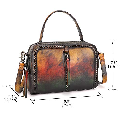 IVTG Genuine Leather Crossbody Bag for Women Vintage Handmade Top Handle Handbag Satchel (Multicolor2)