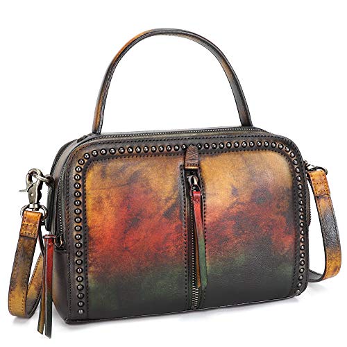 IVTG Genuine Leather Crossbody Bag for Women Vintage Handmade Top Handle Handbag Satchel (Multicolor2)