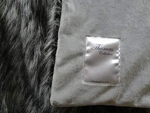 Thomas Collection Exotic Siberian Husky Faux Faur Throw Blanket - Gray White Black Husky Fur - Gray Faux Fur Throw Blanket - Luxury Soft Faux Fur, Handmade in USA, 16411