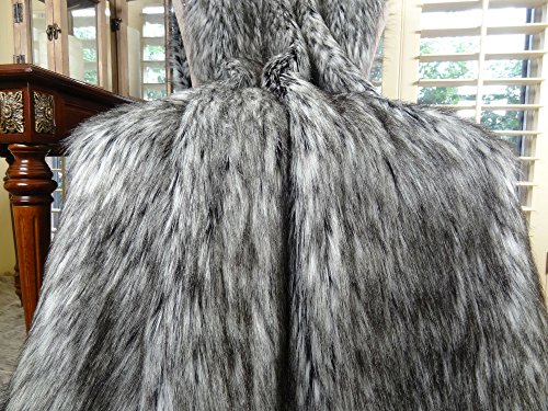 Thomas Collection Exotic Siberian Husky Faux Faur Throw Blanket - Gray White Black Husky Fur - Gray Faux Fur Throw Blanket - Luxury Soft Faux Fur, Handmade in USA, 16411