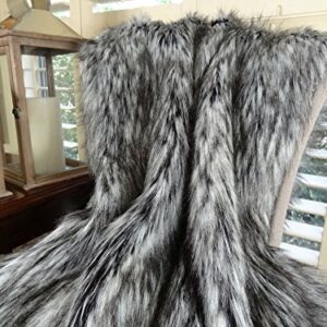 Thomas Collection Exotic Siberian Husky Faux Faur Throw Blanket - Gray White Black Husky Fur - Gray Faux Fur Throw Blanket - Luxury Soft Faux Fur, Handmade in USA, 16411