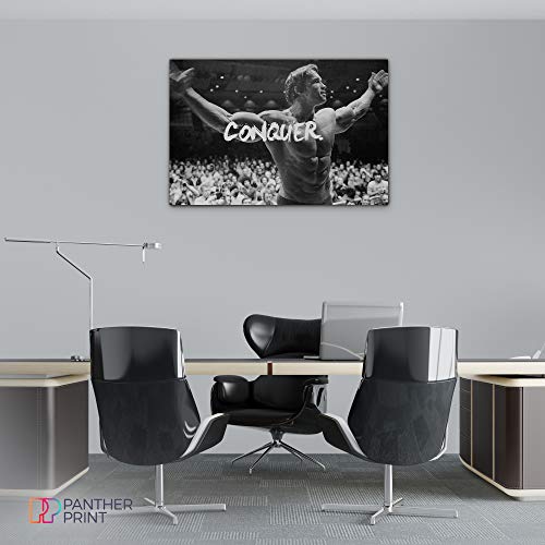 Panther Print, Large Canvas Wall Art, Beautiful Living Room Framed Art, Quality Picture Prints for Walls, Motivational Design, Arnold Schwarzenegger Conquer, Print for Special Occasions (76x51cm)