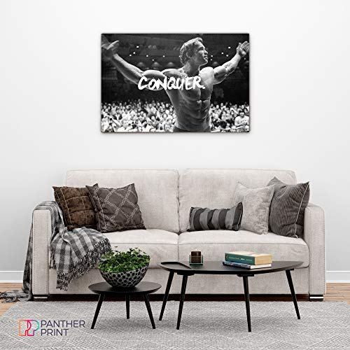 Panther Print, Large Canvas Wall Art, Beautiful Living Room Framed Art, Quality Picture Prints for Walls, Motivational Design, Arnold Schwarzenegger Conquer, Print for Special Occasions (76x51cm)