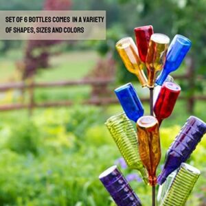 Gardener's Supply Company Exclusive Colorful Garden Bottles Yard Decor | Aesthetically Beautiful Colored Glass Bottles & Outdoor Decorations for Bottle Tree Garden | 6 Piece Set