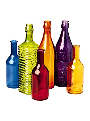 Gardener's Supply Company Exclusive Colorful Garden Bottles Yard Decor | Aesthetically Beautiful Colored Glass Bottles & Outdoor Decorations for Bottle Tree Garden | 6 Piece Set