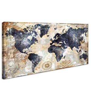 World Map Wall Art Framed Art Print Picture Wall Art Decor Home Interior - Map Picture for Office Wall Decor Canvas Artwork 20x40inch Ready to Hang