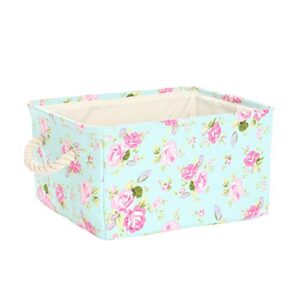 uxcell storage basket bin for toys clothes, collapsible canvas fabric laundry basket box with drawstring closure & carry handles, floral (large – 17.7″x13.8″x9.8″)