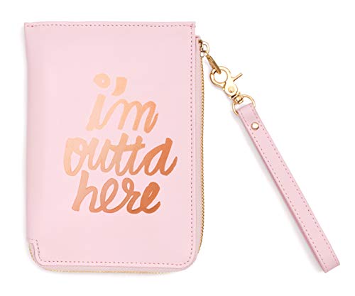 ban.do Getaway Travel Clutch Wristlet, Pink Passport and Card/ID Holder with Removable Wrist Strap, I'm Outta Here