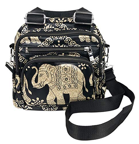 WONSHREE Crossbody Bag for Women, Nylon Shoulder Bags Multi-Pocket Purse and Handbag Small Boho Elephant Daypack Backpack Lightweight Travel Messenger Bag