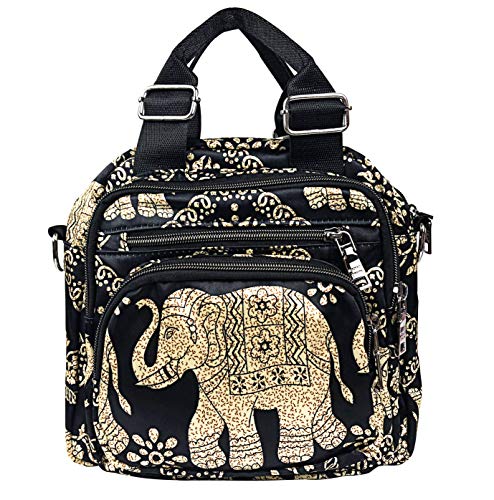 WONSHREE Crossbody Bag for Women, Nylon Shoulder Bags Multi-Pocket Purse and Handbag Small Boho Elephant Daypack Backpack Lightweight Travel Messenger Bag