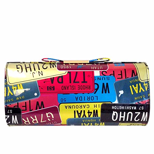 JNB License Plate Faux Patent Leather Clutch with Bow, Silver