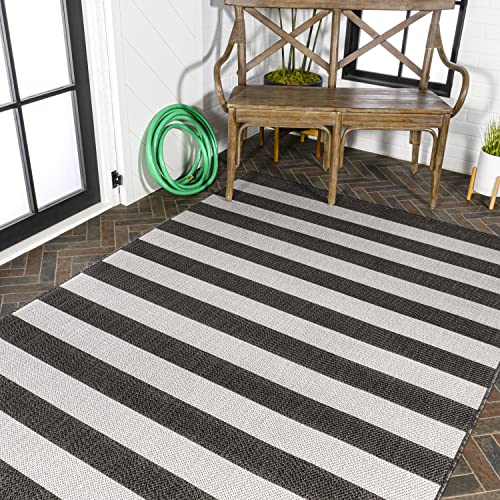 JONATHAN Y SMB203C-5 Negril Two-Tone Wide Stripe Indoor Outdoor Farmhouse Transitional Traditional Area Rug,High Traffic,Kitchen,Living Room,Backyard,Non Shedding,5 X 8,Black/Cream