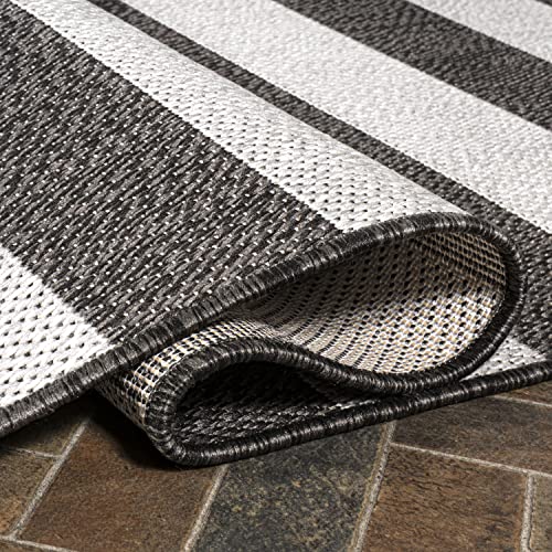 JONATHAN Y SMB203C-5 Negril Two-Tone Wide Stripe Indoor Outdoor Farmhouse Transitional Traditional Area Rug,High Traffic,Kitchen,Living Room,Backyard,Non Shedding,5 X 8,Black/Cream