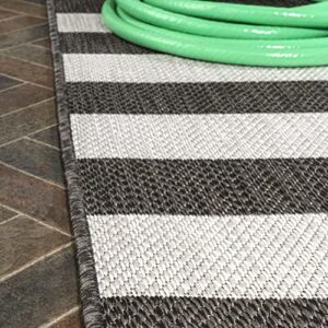 JONATHAN Y SMB203C-5 Negril Two-Tone Wide Stripe Indoor Outdoor Farmhouse Transitional Traditional Area Rug,High Traffic,Kitchen,Living Room,Backyard,Non Shedding,5 X 8,Black/Cream