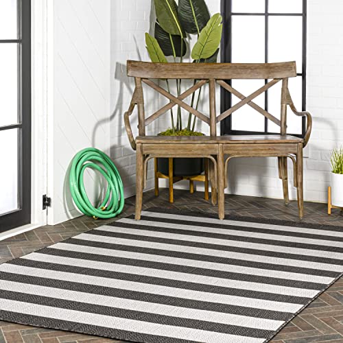 JONATHAN Y SMB203C-5 Negril Two-Tone Wide Stripe Indoor Outdoor Farmhouse Transitional Traditional Area Rug,High Traffic,Kitchen,Living Room,Backyard,Non Shedding,5 X 8,Black/Cream