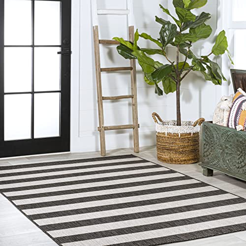 JONATHAN Y SMB203C-5 Negril Two-Tone Wide Stripe Indoor Outdoor Farmhouse Transitional Traditional Area Rug,High Traffic,Kitchen,Living Room,Backyard,Non Shedding,5 X 8,Black/Cream