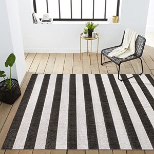 JONATHAN Y SMB203C-5 Negril Two-Tone Wide Stripe Indoor Outdoor Farmhouse Transitional Traditional Area Rug,High Traffic,Kitchen,Living Room,Backyard,Non Shedding,5 X 8,Black/Cream