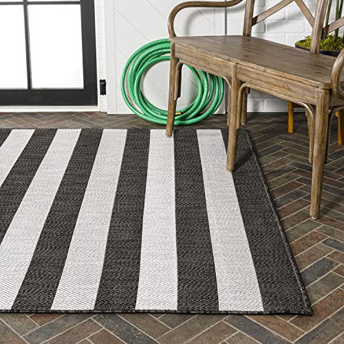 JONATHAN Y SMB203C-5 Negril Two-Tone Wide Stripe Indoor Outdoor Farmhouse Transitional Traditional Area Rug,High Traffic,Kitchen,Living Room,Backyard,Non Shedding,5 X 8,Black/Cream
