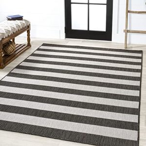 JONATHAN Y SMB203C-5 Negril Two-Tone Wide Stripe Indoor Outdoor Farmhouse Transitional Traditional Area Rug,High Traffic,Kitchen,Living Room,Backyard,Non Shedding,5 X 8,Black/Cream