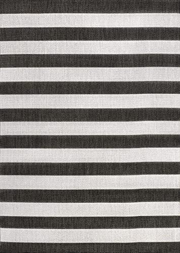 JONATHAN Y SMB203C-5 Negril Two-Tone Wide Stripe Indoor Outdoor Farmhouse Transitional Traditional Area Rug,High Traffic,Kitchen,Living Room,Backyard,Non Shedding,5 X 8,Black/Cream