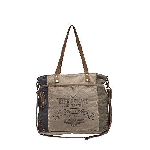 Myra Bags Life Always Upcycled Canvas Shoulder Bag S-0948, Tan, Khaki, Brown, One_Size