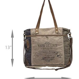 Myra Bags Life Always Upcycled Canvas Shoulder Bag S-0948, Tan, Khaki, Brown, One_Size