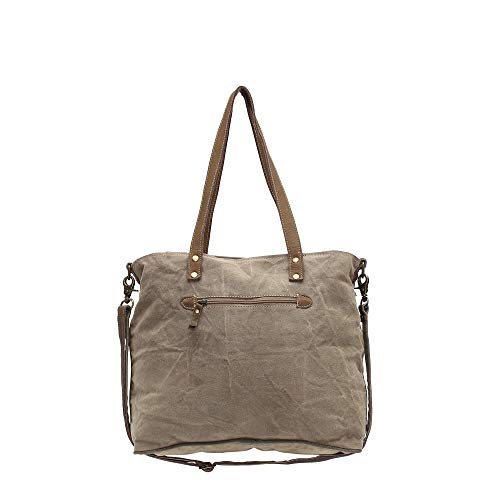 Myra Bags Life Always Upcycled Canvas Shoulder Bag S-0948, Tan, Khaki, Brown, One_Size