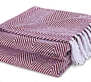 Cozy Home Collection Luxurious Hand Woven Cozy Warm 100% Cotton All Season Light Weight Couch Chair Bed Decorative Throw Blankets Chevron 50x60 Inch Set of 2 (Burgundy)