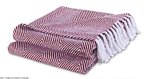 Cozy Home Collection Luxurious Hand Woven Cozy Warm 100% Cotton All Season Light Weight Couch Chair Bed Decorative Throw Blankets Chevron 50x60 Inch Set of 2 (Burgundy)