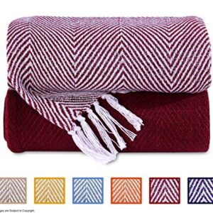 Cozy Home Collection Luxurious Hand Woven Cozy Warm 100% Cotton All Season Light Weight Couch Chair Bed Decorative Throw Blankets Chevron 50x60 Inch Set of 2 (Burgundy)