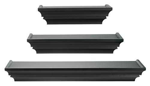 kieragrace Traditional Floating-Shelves, Set of 3 (12"W, 16"W, 24"W), Black