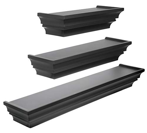 kieragrace Traditional Floating-Shelves, Set of 3 (12"W, 16"W, 24"W), Black