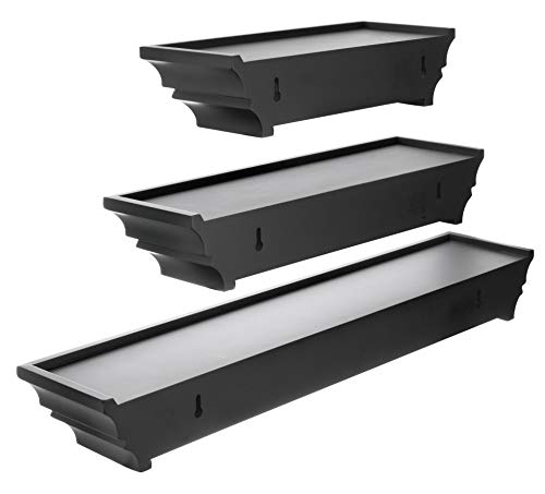 kieragrace Traditional Floating-Shelves, Set of 3 (12"W, 16"W, 24"W), Black