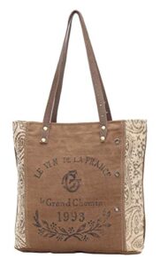 myra bags 1933 upcycled canvas tote bag s-0936, tan, khaki, brown, one_size