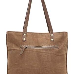 Myra Bags 1933 Upcycled Canvas Tote Bag S-0936, Tan, Khaki, Brown, One_Size