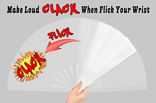 OMyTea Large Rave Clack Folding Hand Fans for Men/Women - Chinese Japanese Kung Fu Tai Chi Handheld Fans - for EDM, Music Festival, Club, Event, Party, Dance, Performance, Decoration (Black & White)