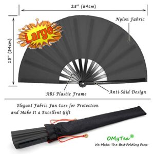 OMyTea Large Rave Clack Folding Hand Fans for Men/Women - Chinese Japanese Kung Fu Tai Chi Handheld Fans - for EDM, Music Festival, Club, Event, Party, Dance, Performance, Decoration (Black & White)