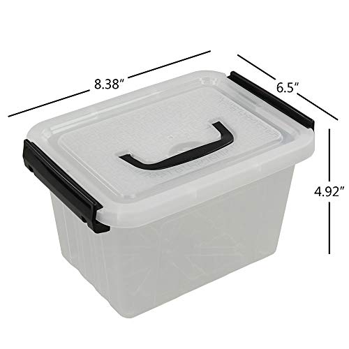 Idomy 6-Pack Tiny Clear Latching Boxes with Handle, 2.5 Quart Plastic Storage Box