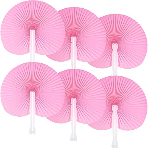 Pangda 24 Pieces Round Folding Handheld Paper Fans Assortment for Party Wedding Favor Birthday Supplies (Pink)