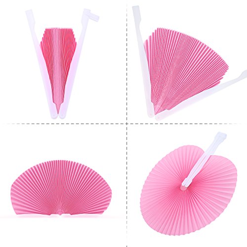 Pangda 24 Pieces Round Folding Handheld Paper Fans Assortment for Party Wedding Favor Birthday Supplies (Pink)