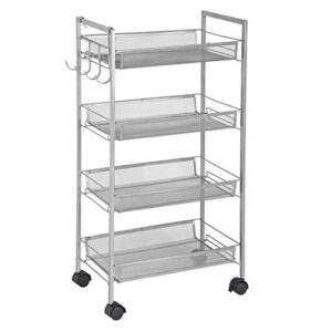 greenway 4-tier mobile w/side hooks storage cart, silver