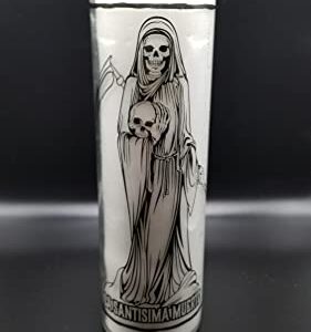 Holy Death (Santa Muerte) 7 Day White Candle -veladoras para la Santa Muerte , Santa Muerte Veladora-Santisima Muerte-7 Day Candle- devotional Candle- White Candle