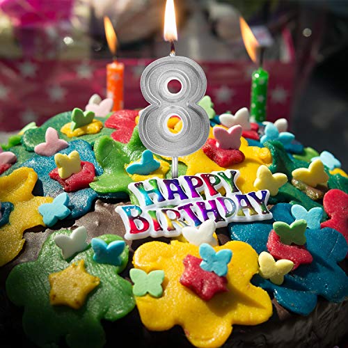LUTER Silver Glitter Happy Birthday Cake Candles Number Candles Number 7 Birthday Candle Cake Topper Decoration for Party Kids Adults (Number 7)