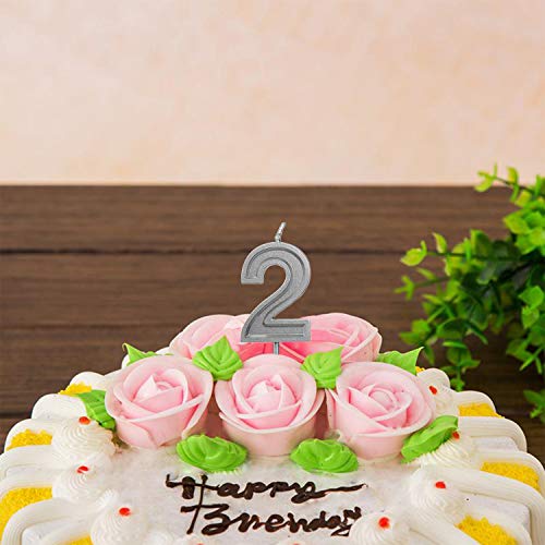 LUTER Silver Glitter Happy Birthday Cake Candles Number Candles Number 7 Birthday Candle Cake Topper Decoration for Party Kids Adults (Number 7)